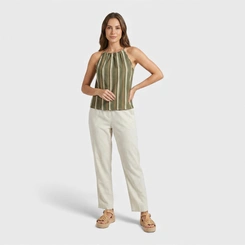 Blusa feminina estampada com gola amarril