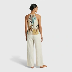 Blusa feminina estampada com gola amarril