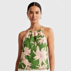 Blusa feminina estampada com gola amarril