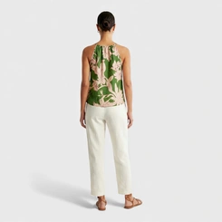 Blusa feminina estampada com gola amarril