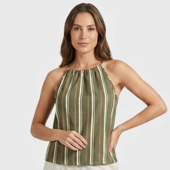 Blusa feminina estampada com gola amarril