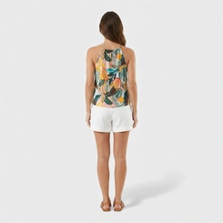 Blusa feminina estampada com gola amarril