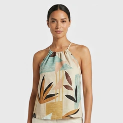 Blusa feminina estampada com gola amarril