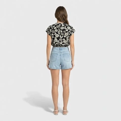 Blusa feminina estampada com cós em elástico