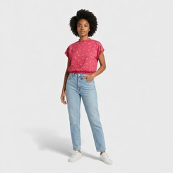 Blusa feminina estampada com cós em elástico