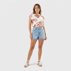 Blusa feminina estampada com cós em elástico