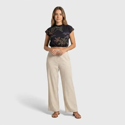 Blusa feminina estampada com cós em elástico