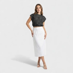 Blusa feminina estampada com cós em elástico