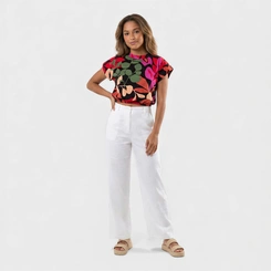 Blusa feminina estampada com cós em elástico
