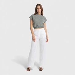 Blusa feminina estampada com cós em elástico