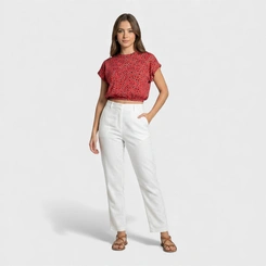 Blusa feminina estampada com cós em elástico