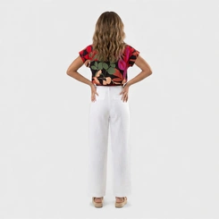 Blusa feminina estampada com cós em elástico