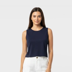 Regata Feminina Básica Lisa Gola Redonda Viscose