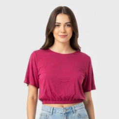 Blusa feminina lisa com barra em elástico