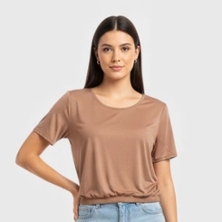Blusa feminina lisa com barra em elástico