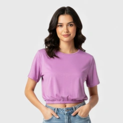 Blusa feminina lisa com barra em elástico