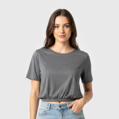 Blusa feminina lisa com barra em elástico