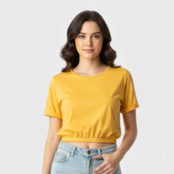 Blusa feminina lisa com barra em elástico