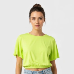Blusa feminina lisa com barra em elástico