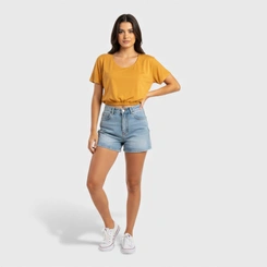 Blusa feminina lisa com barra em elástico
