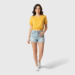 Blusa feminina lisa com barra em elástico