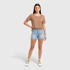 Blusa feminina lisa com barra em elástico