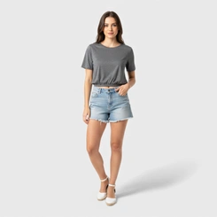 Blusa feminina lisa com barra em elástico