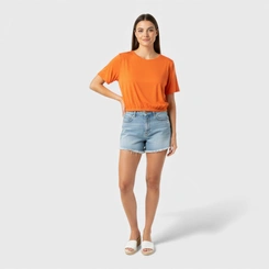 Blusa feminina lisa com barra em elástico