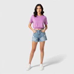 Blusa feminina lisa com barra em elástico