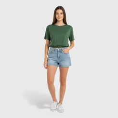 Blusa feminina lisa com barra em elástico