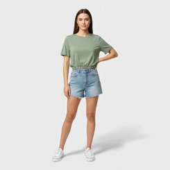 Blusa feminina lisa com barra em elástico