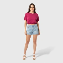 Blusa feminina lisa com barra em elástico