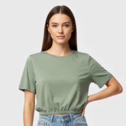 Blusa feminina lisa com barra em elástico