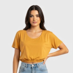 Blusa feminina lisa com barra em elástico