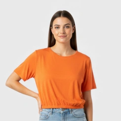 Blusa feminina lisa com barra em elástico