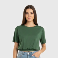 Blusa feminina lisa com barra em elástico