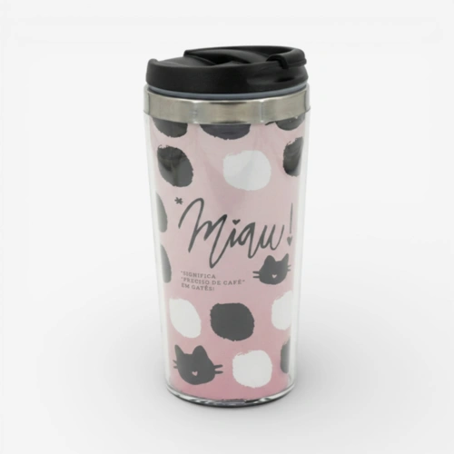 Copo Térmico Com Tampa Miau Uatt 465ml