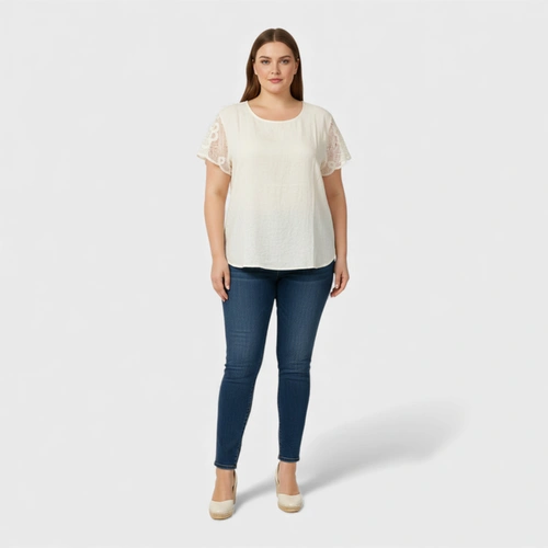 Blusa Feminina Chic Top Manga Crochê