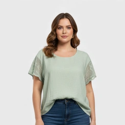 Blusa Feminina Chic Top Manga Crochê