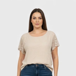 Blusa Feminina Chic Top Manga Crochê