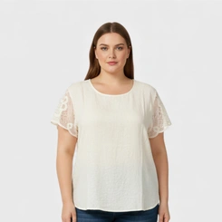 Blusa Feminina Chic Top Manga Crochê