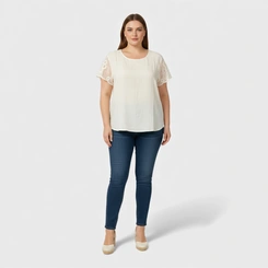 Blusa Feminina Chic Top Manga Crochê