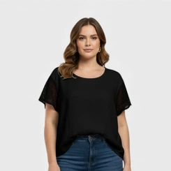 Blusa Feminina Chic Top Manga Crochê