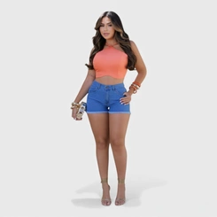 Shorts Feminino Jeans Com Barra Desfiada Human Body