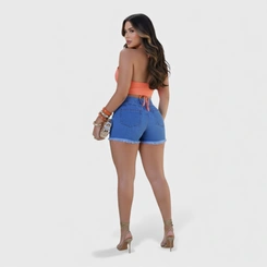 Shorts Feminino Jeans Com Barra Desfiada Human Body