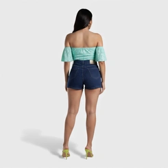 Shorts Jeans Feminino Escuro Human Body Cintura Alta