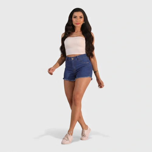 Shorts Feminino Jeans Com Barra Desfiada Human Body