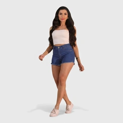 Shorts Feminino Jeans Com Barra Desfiada Human Body