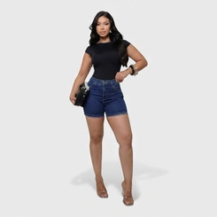Bermuda Feminina Jeans Com Barra Dobrada Human Body