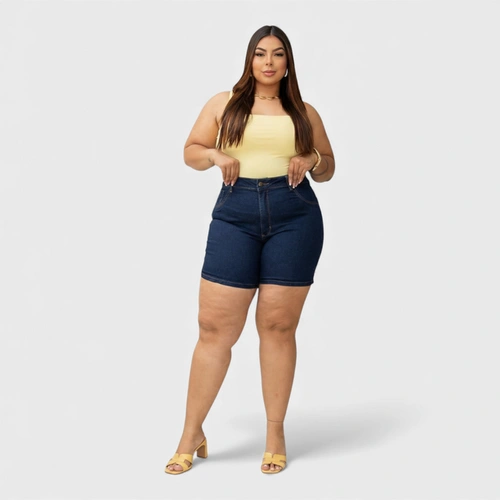 Bermuda Feminina Jeans Escuro Plus Size Human Body
